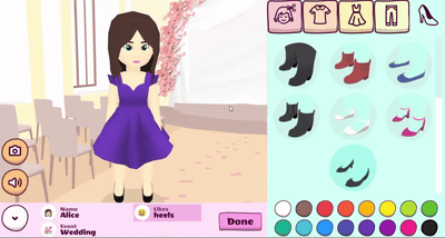 Wardrobe choices in Vortella Dress Up