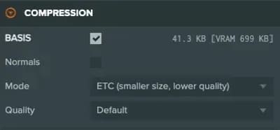 Basis Compression options in the PlayCanvas Editor