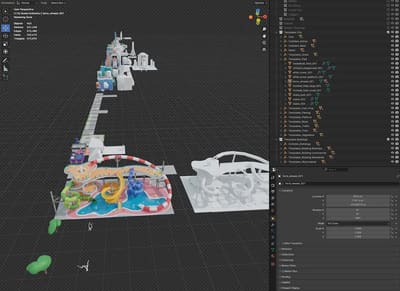 Example of the contents of one of the singleton GLB files (white models are used as colliders in game)