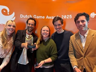 Romy Halfweeg, Joep Van Duinen, Audrey Tolbert, Stein Damen & Stein Janssen at the Dutch Game Awards 2025