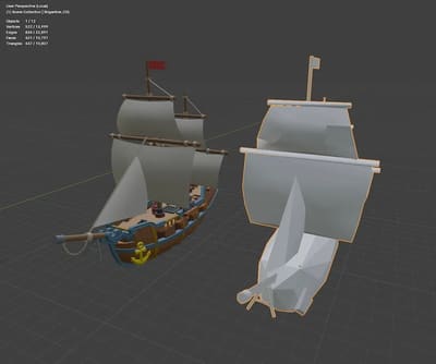 Game model left 9.5K polygons, optimized mesh collider right 437 polygons