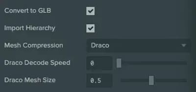 GLB and Draco Compression options in the PlayCanvas Editor