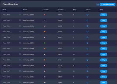 Poki playtests, each row features the full recorded game session of a real player