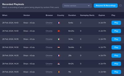 List of playtest recordings