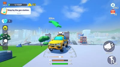 SimplyCity gameplay screenshot, the city skyline can be seen in the background