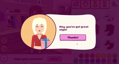 Dialogue in Vortella Dress Up where users drop off