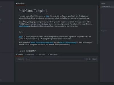Image of new Poki SDK Template within the Defold Editor